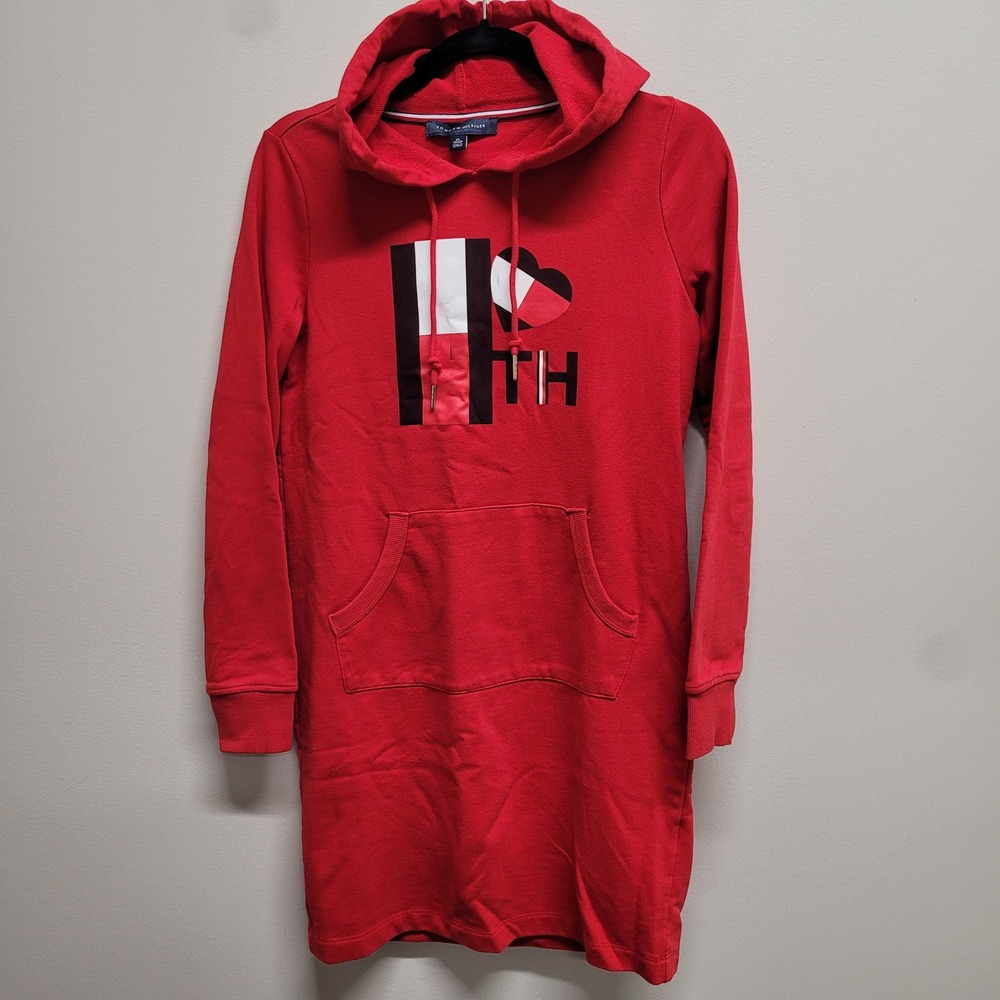 Tommy Hilfiger Womens Red Graphic Heart Logo Hoodie Dress XS TP/XP